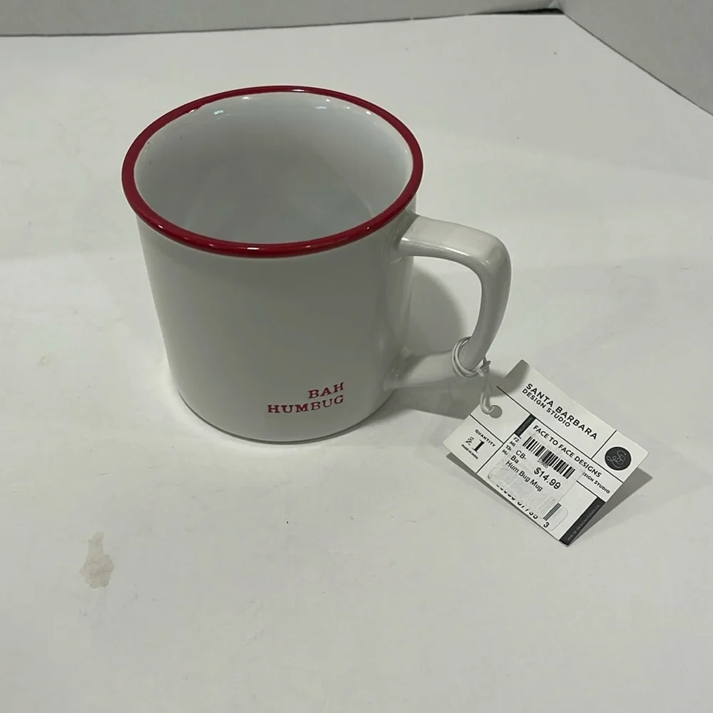 NWT Santa Barbara‎ Design Studio BAH HUMBUG 16oz Coffee Mug Cream and Red Cute!